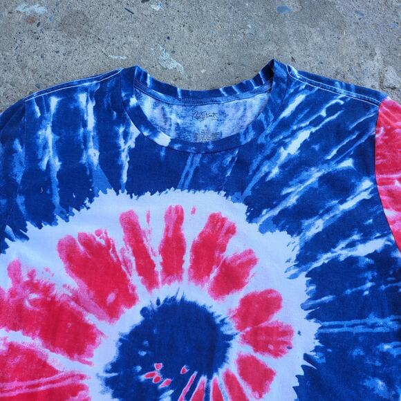 City Streets Tie Dye T Shirt Size XL Red White Blue Casual Hippie Indie Festival - Picture 2 of 9